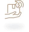 An illustration of a hand holding a delivery box with a dollar sign above it. The design uses a simple, minimalist style with a light background, emphasizing the concept of delivery or ordering with a focus on payment.